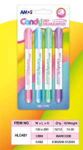 Amos - Pack de 4 surligneurs secs (NOUVELLES couleurs bonbons)