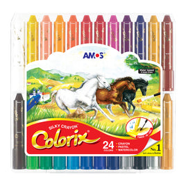 Amos Colorix 丝质蜡笔（大铅）24 支装，适合幼儿