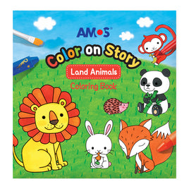 Amos Colour on Story- Land Animals Colouring Book